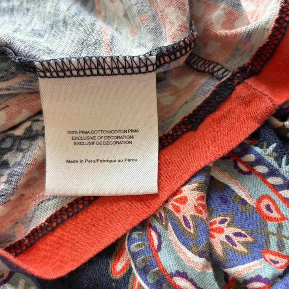 Tory Burch Dapper Paisley Print Short Sleeve TShirt Navy Blue Sz M